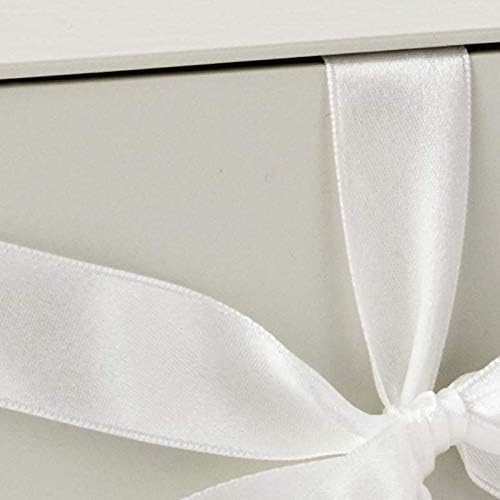 White Magnetic Gift Box with Ribbon – 7.25" x 7.2" x 5.3" Rigid Foldable Lid Box with Satin Bow for Wedding, Birthday, Holiday, Business Gifts