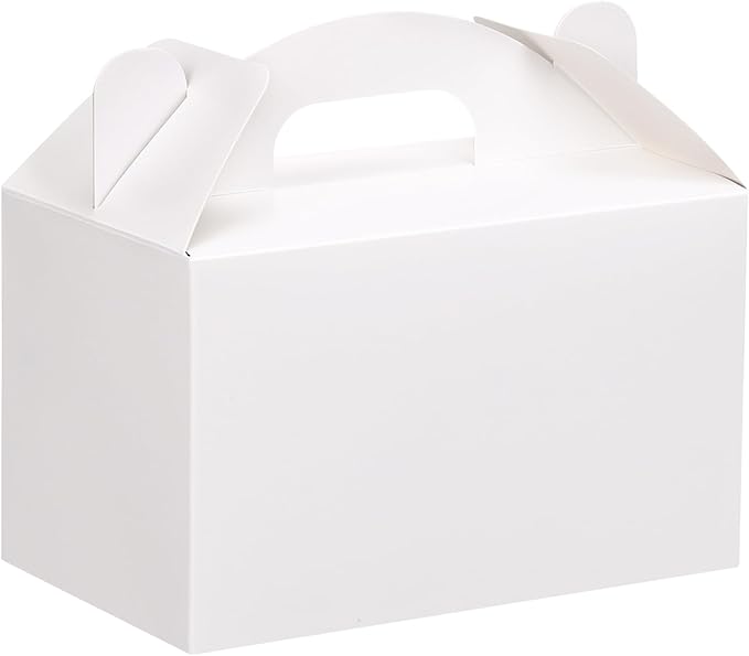 48 Pack White Party Favor Treat Boxes, Gable Gift Boxes with Handles for Birthday, Wedding, Baby Shower
