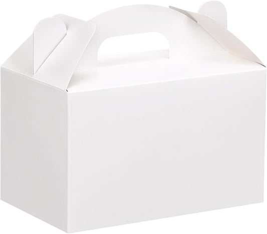 48 Pack White Party Favor Treat Boxes, Gable Gift Boxes with Handles for Birthday, Wedding, Baby Shower