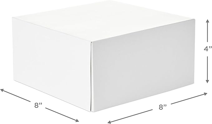 White Kraft Gift Box 8x8x4 Inches – Foldable Rigid Cardboard Box for Packaging, Shipping, Party Favors, Birthdays, DIY Decorations