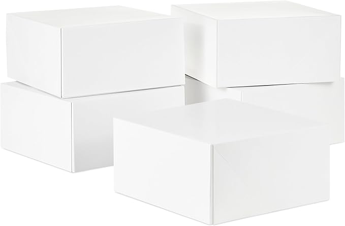 White Kraft Gift Box 8x8x4 Inches – Foldable Rigid Cardboard Box for Packaging, Shipping, Party Favors, Birthdays, DIY Decorations