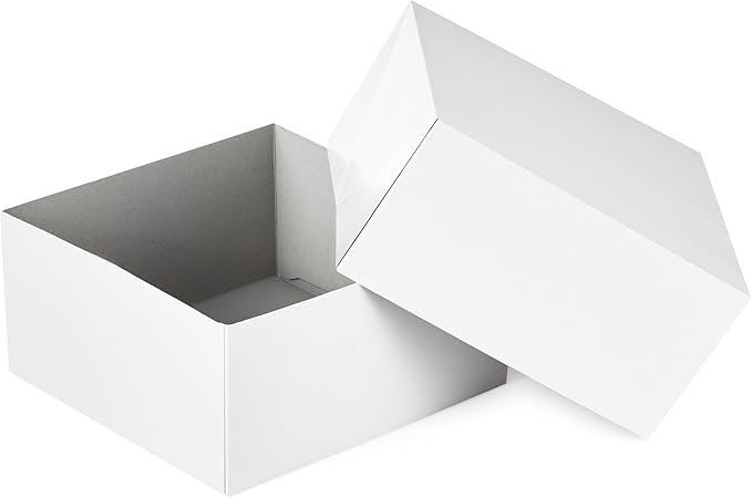 White Kraft Gift Box 8x8x4 Inches – Foldable Rigid Cardboard Box for Packaging, Shipping, Party Favors, Birthdays, DIY Decorations