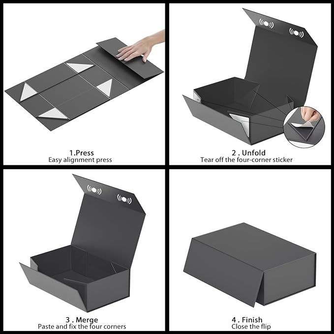 Black Gift Box, 9.5x6x3'' Gift boxes for Presents with Lids Magnetic Closure Rectangle Collapsible for Groomsman Proposal Box, Wedding, Christmas, Halloween, Birthday Gift Packging