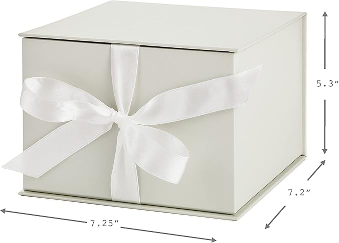 White Magnetic Gift Box with Ribbon – 7.25" x 7.2" x 5.3" Rigid Foldable Lid Box with Satin Bow for Wedding, Birthday, Holiday, Business Gifts