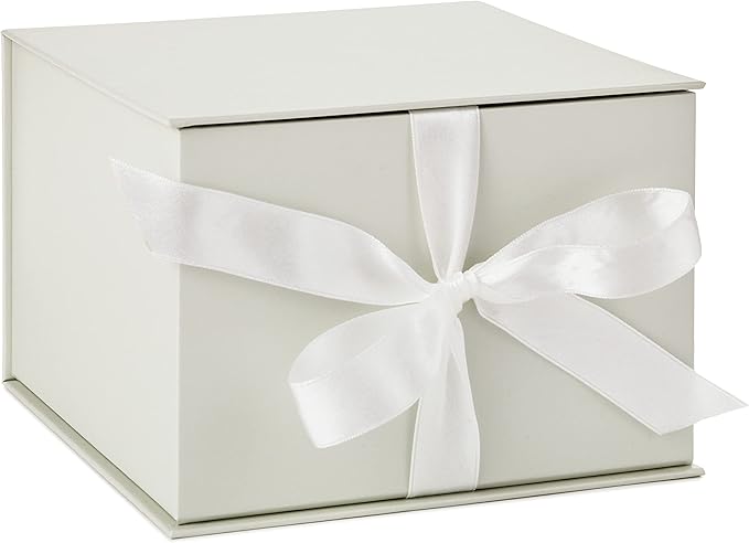 White Magnetic Gift Box with Ribbon – 7.25" x 7.2" x 5.3" Rigid Foldable Lid Box with Satin Bow for Wedding, Birthday, Holiday, Business Gifts