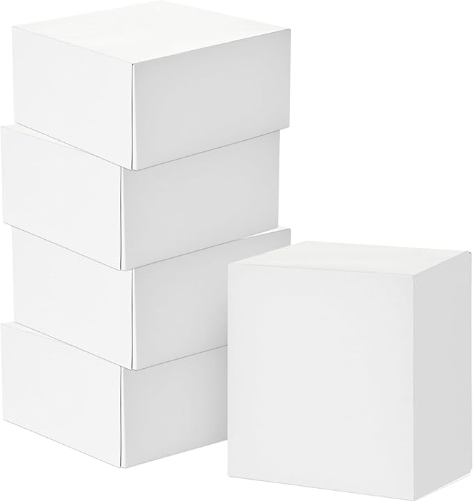 White Kraft Gift Box 8x8x4 Inches – Foldable Rigid Cardboard Box for Packaging, Shipping, Party Favors, Birthdays, DIY Decorations