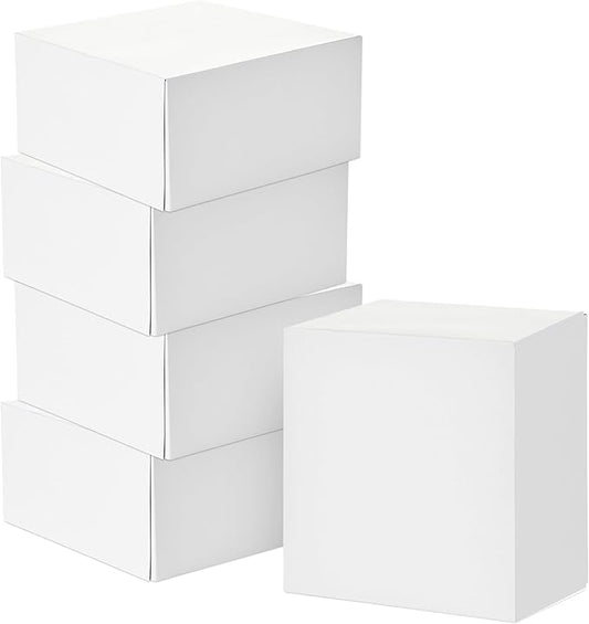 White Kraft Gift Box 8x8x4 Inches – Foldable Rigid Cardboard Box for Packaging, Shipping, Party Favors, Birthdays, DIY Decorations