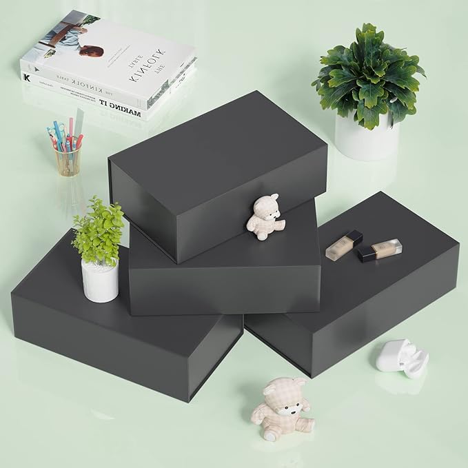 Black Gift Box, 9.5x6x3'' Gift boxes for Presents with Lids Magnetic Closure Rectangle Collapsible for Groomsman Proposal Box, Wedding, Christmas, Halloween, Birthday Gift Packging
