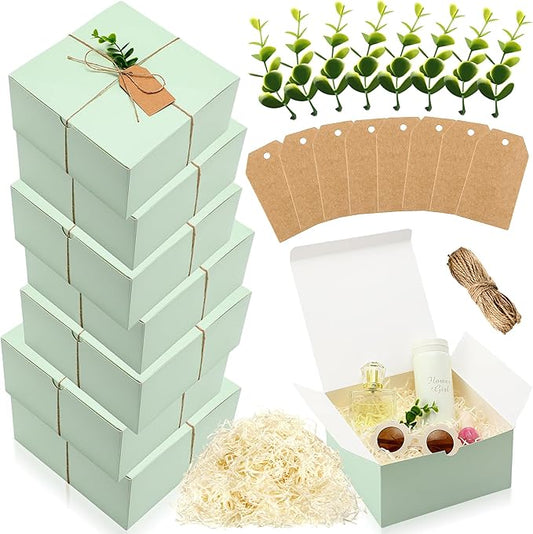 8 Pack Gift Boxes Set 8 x 8 x 4 Inch Green Paper Bridesmaid Proposal Gifts Box with Lids for Presents Wedding Bridal Shower Baby Shower Christmas Filler Birthday Gift Packging Party Favors