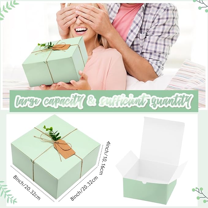8 Pack Gift Boxes Set 8 x 8 x 4 Inch Green Paper Bridesmaid Proposal Gifts Box with Lids for Presents Wedding Bridal Shower Baby Shower Christmas Filler Birthday Gift Packging Party Favors