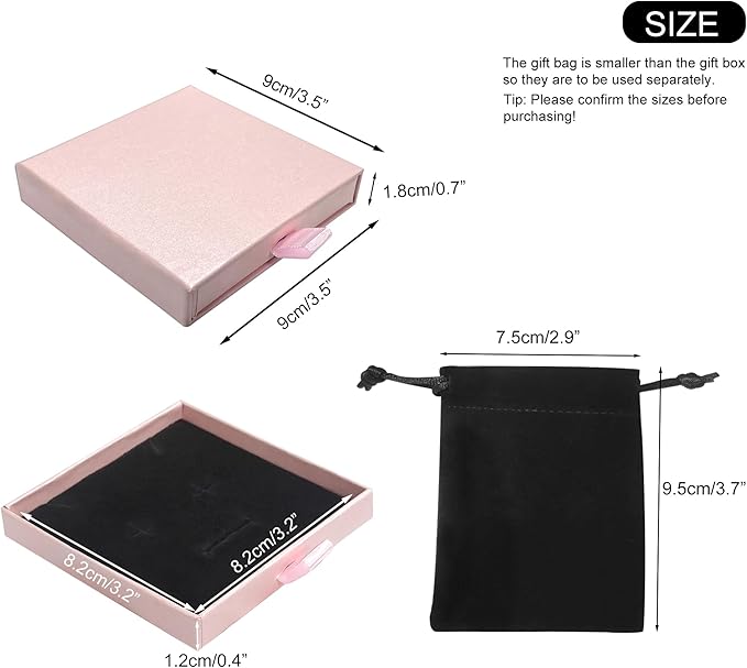 Small Jewelry Gift Box and Velvet Bag, Necklace Bracelet Earring Cardboard Organizer Square Jewellery Gift Box Pendent Storage Case for Birthday Xmas Christmas Wrapping (Pink)