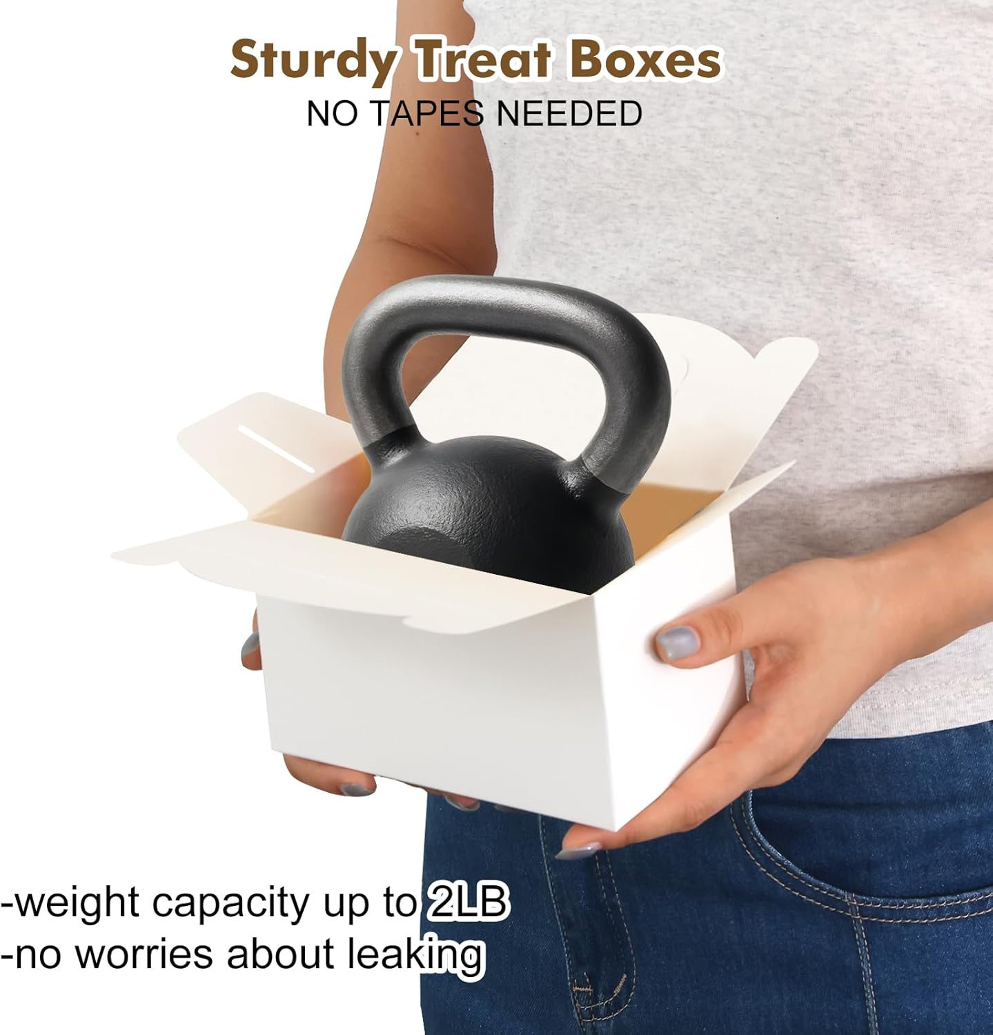 48 Pack White Party Favor Treat Boxes, Gable Gift Boxes with Handles for Birthday, Wedding, Baby Shower