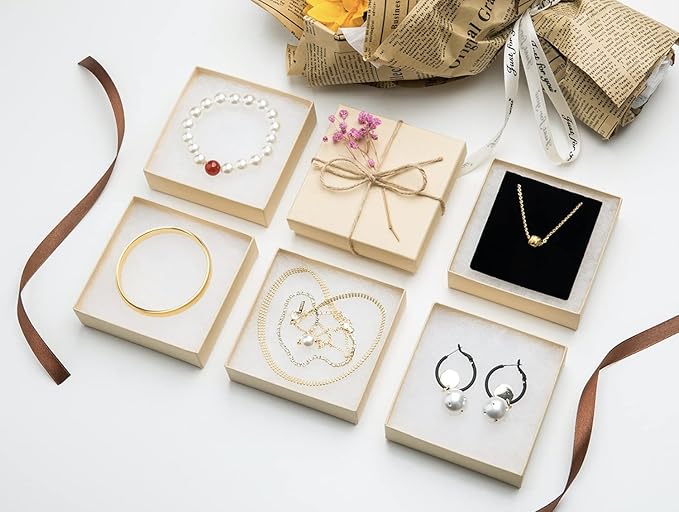20 Pack 3.5x3.5x1 Inch Cardboard Jewelry Boxes,Used for Necklaces,Bracelets,Earrings,Jewelry,Small Gift Packaging,Jewelry Gift Boxes with Lids and Filled with Cotton(Brown)