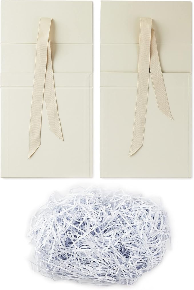 Ivory Magnetic Gift Box with Ribbon – 8x8x4 Inch Rigid Foldable Box with Flip Lid and Cotton Bow for Wedding, Birthday, Holiday & Gift Packaging