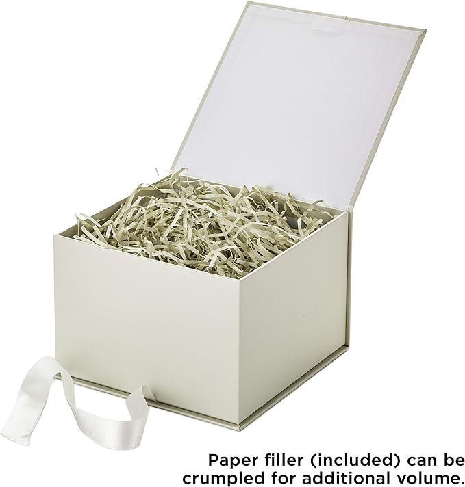 White Magnetic Gift Box with Ribbon – 7.25" x 7.2" x 5.3" Rigid Foldable Lid Box with Satin Bow for Wedding, Birthday, Holiday, Business Gifts