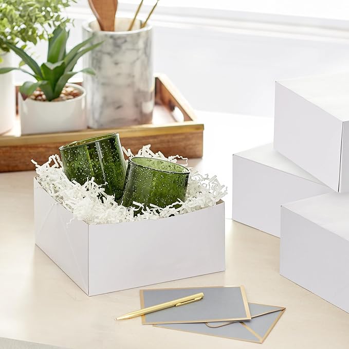 White Kraft Gift Box 8x8x4 Inches – Foldable Rigid Cardboard Box for Packaging, Shipping, Party Favors, Birthdays, DIY Decorations